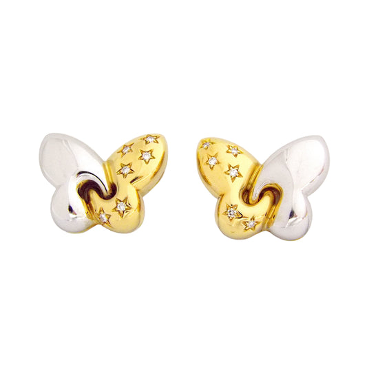 Bulgari Farfalle Diamond 18K White and Yellow Gold Butterfly Clip-On Earrings