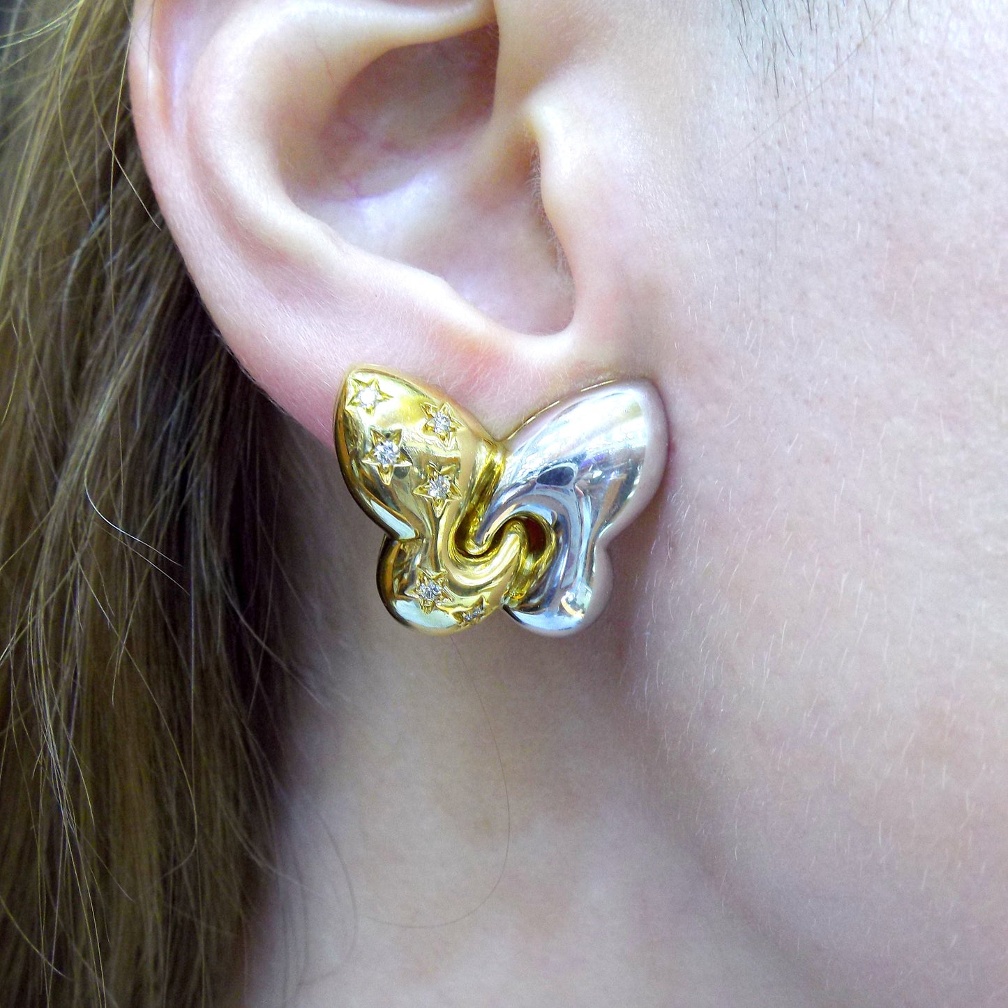 Bulgari Farfalle Diamond 18K White and Yellow Gold Butterfly Clip-On Earrings