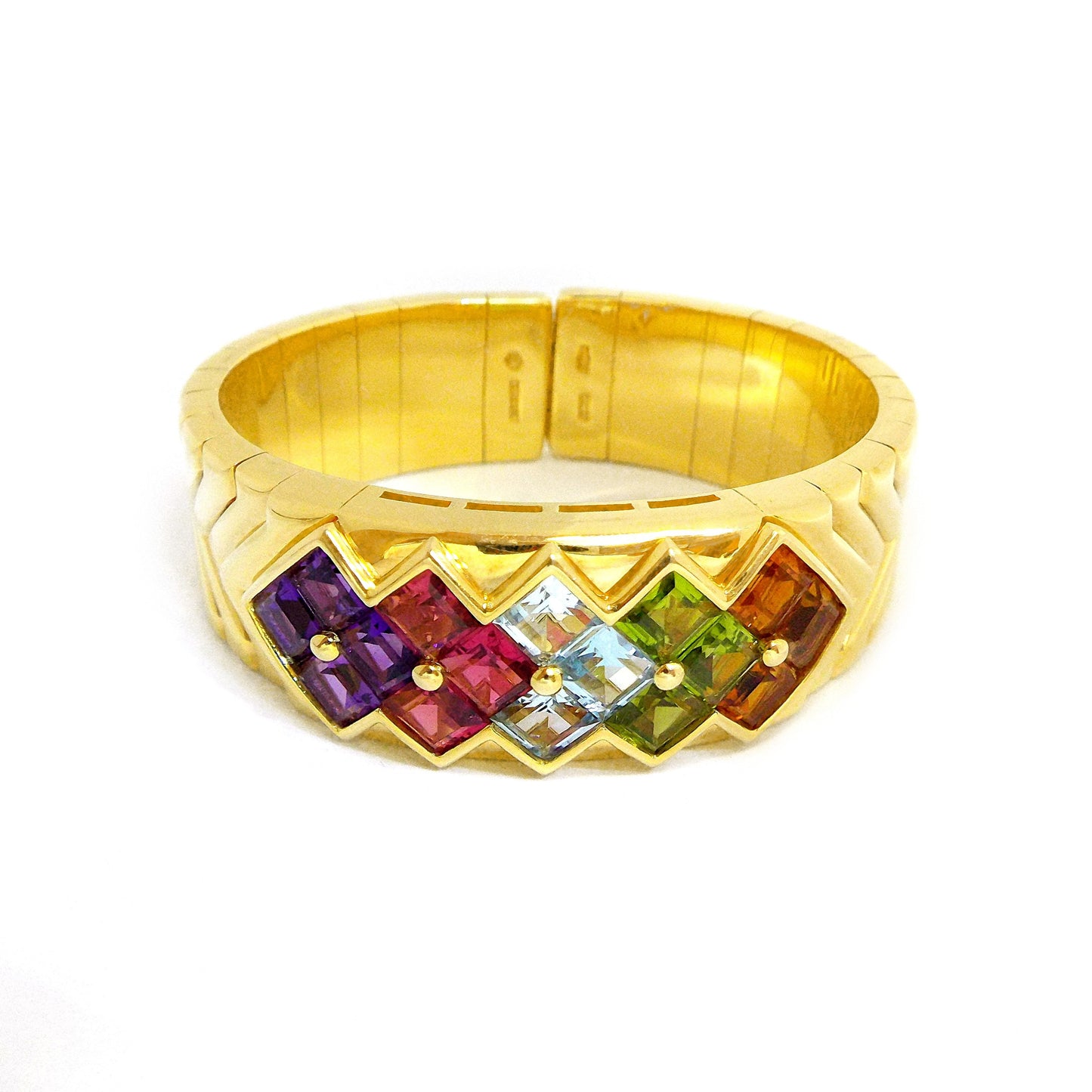 Bulgari 18K Gold Amethyst Tourmaline Aquamarine Peridot Citrine Bangle Bracelet