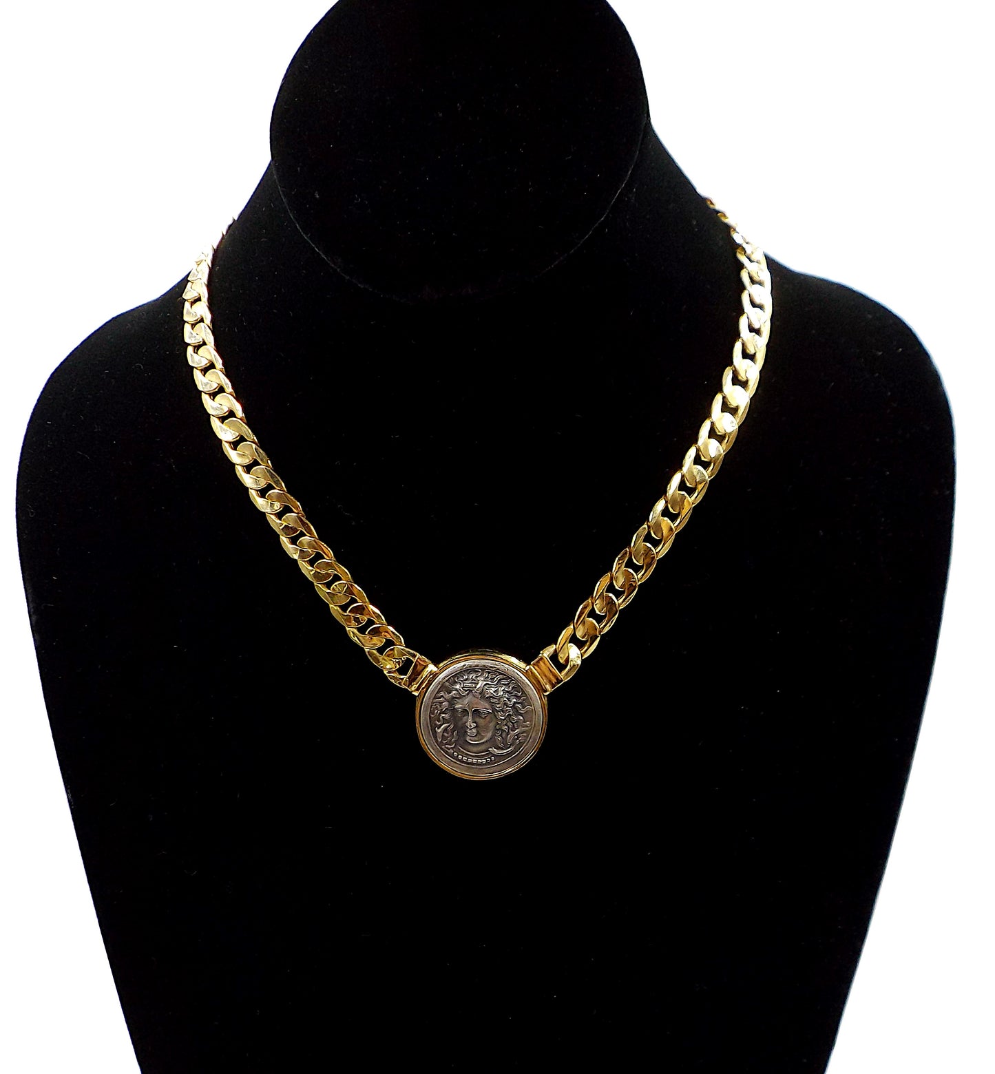 Italian 18K Yellow Gold Coin Chain Necklace 1980s