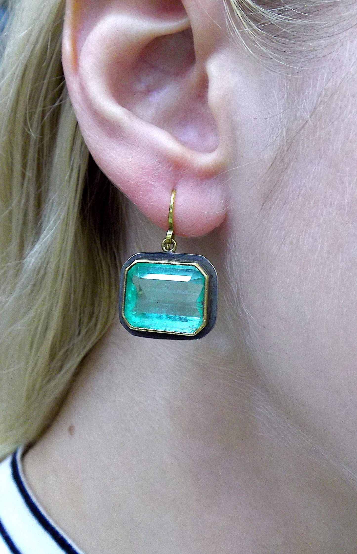 Yellow Gold Silver and Emerald Earrings by Judy Geib