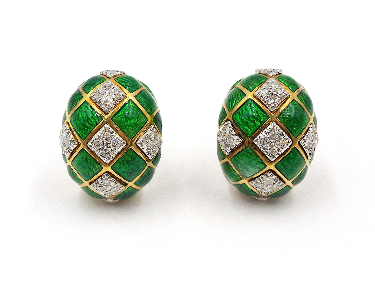 David Webb 18k Gold Enamel Diamond Earclips