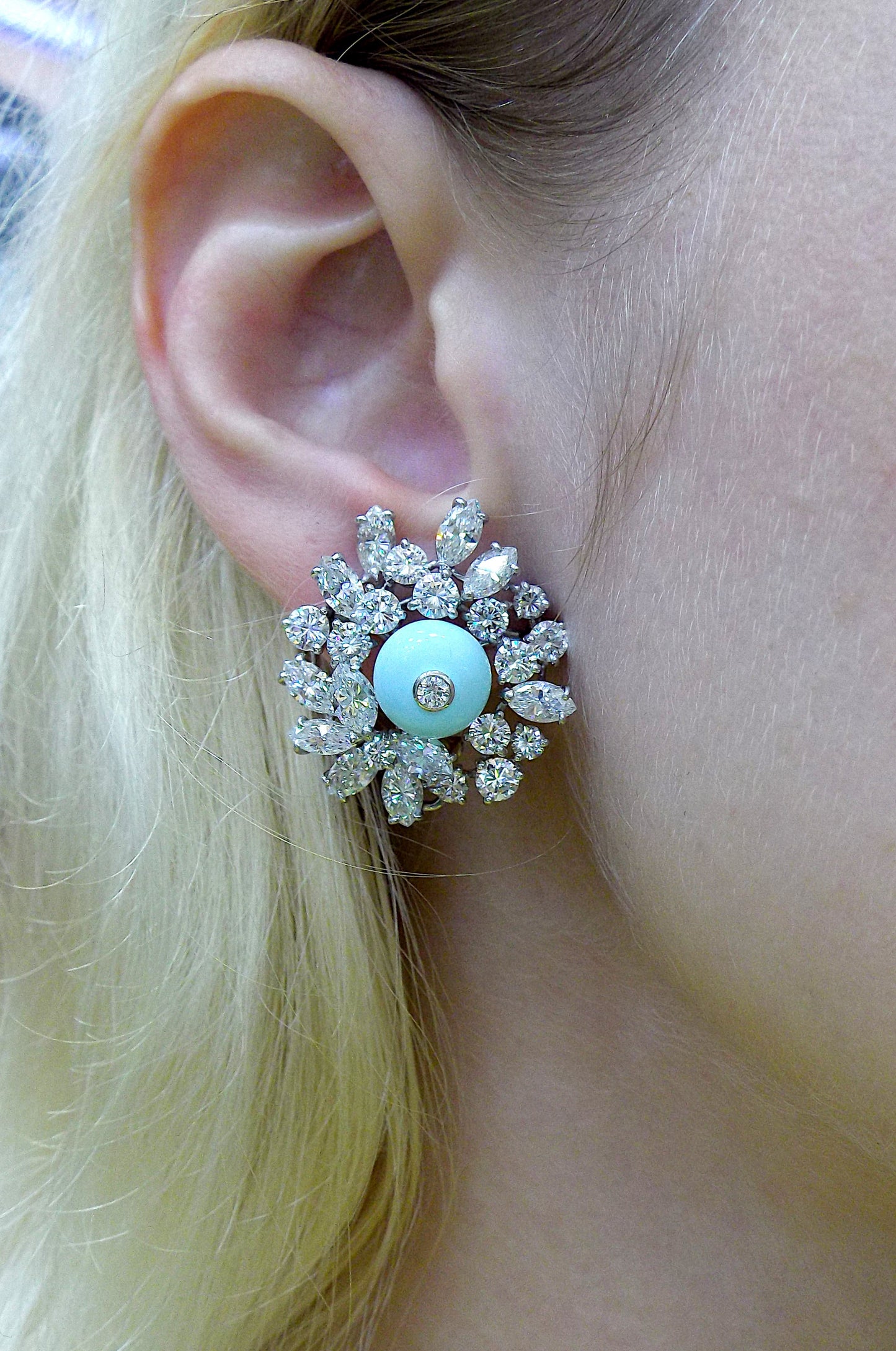 David Webb Turquoise Diamond Day-Night Earrings