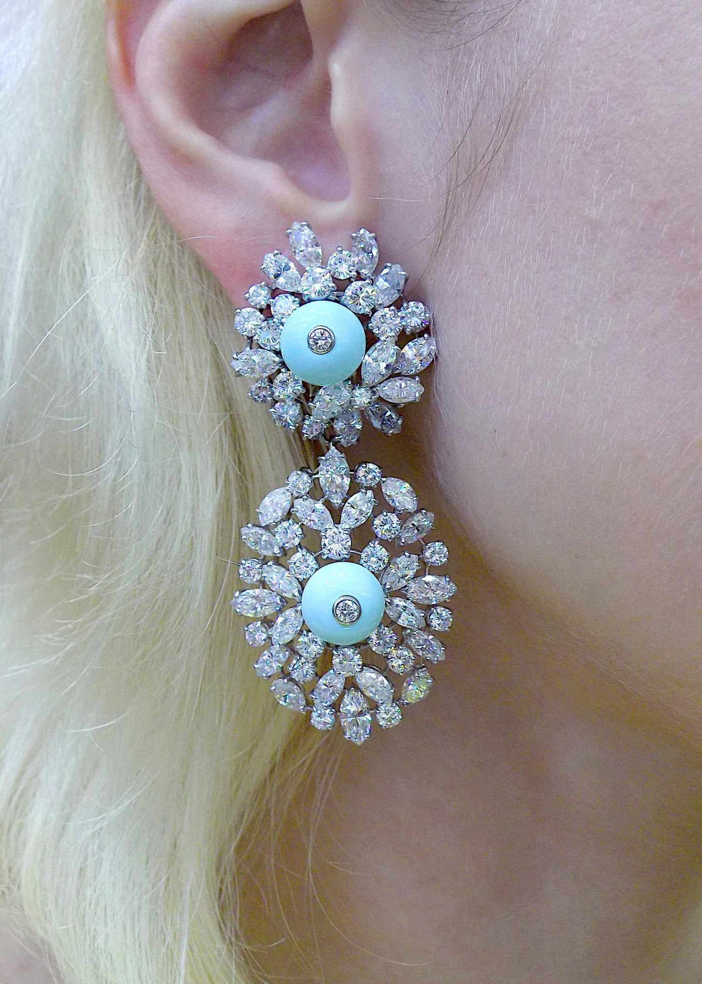 David Webb Turquoise Diamond Day-Night Earrings