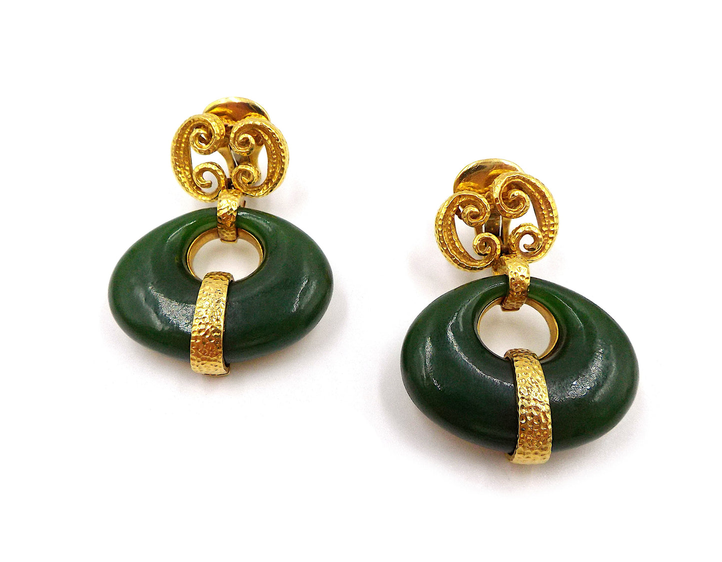 David Webb 18K Yellow Gold Jade Door Knocker Earrings