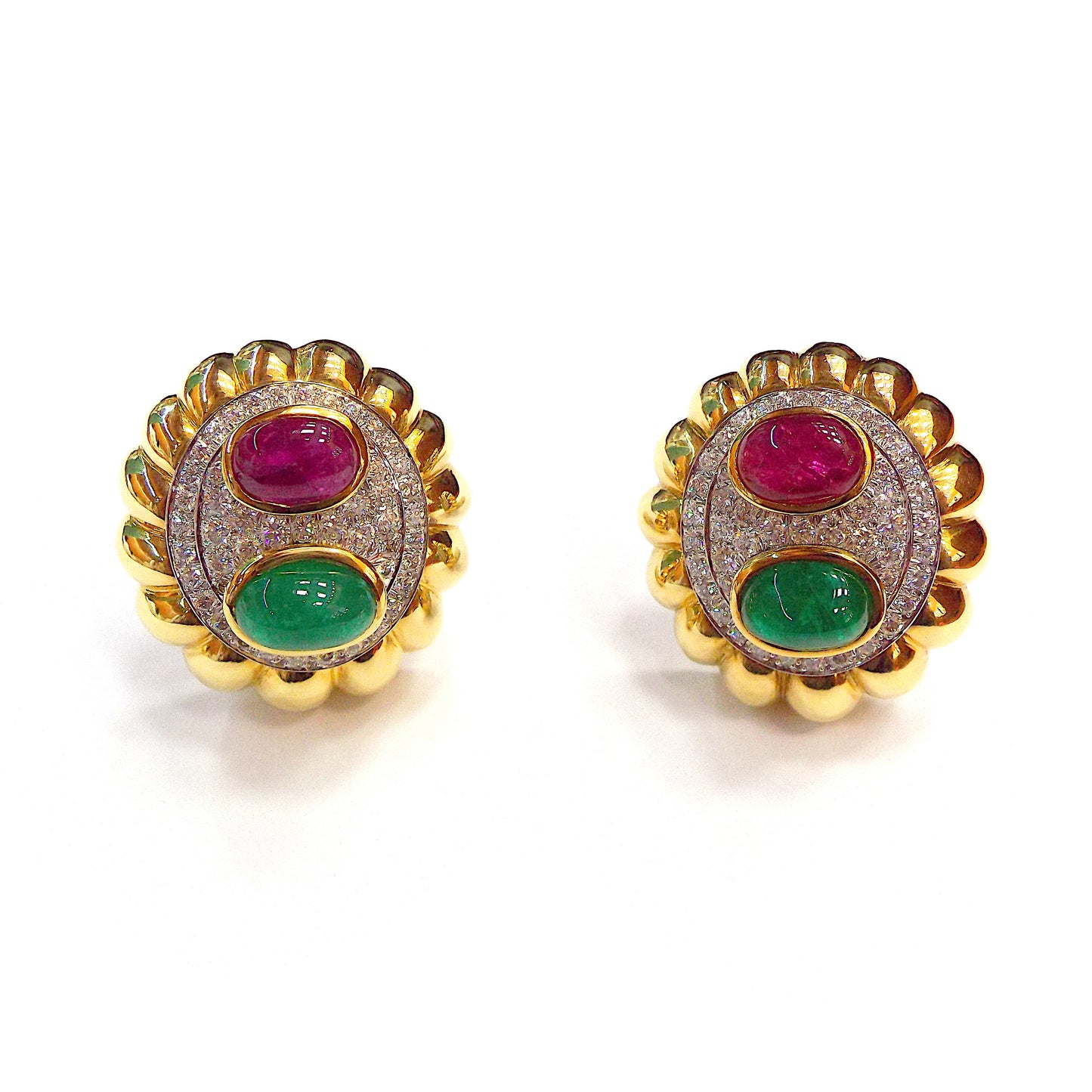 David Webb Gold Emerald Ruby Diamond Necklace and Earclips