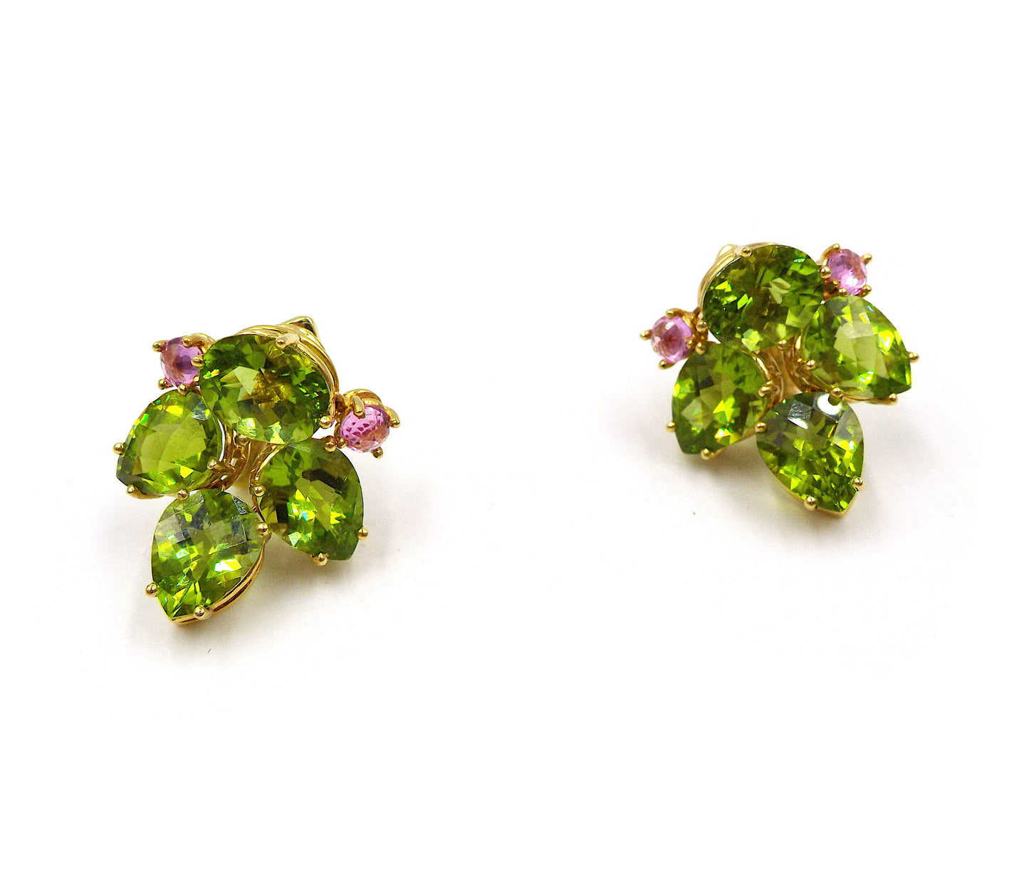 Paolo Costagli Wide Gold Peridot Pink Sapphire Bracelet and Pair of Earclips