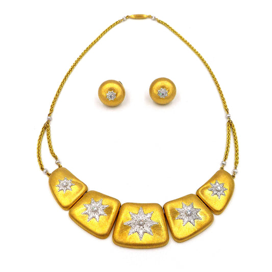 Buccellati Two-Color Gold Necklace and Pair of Earclips