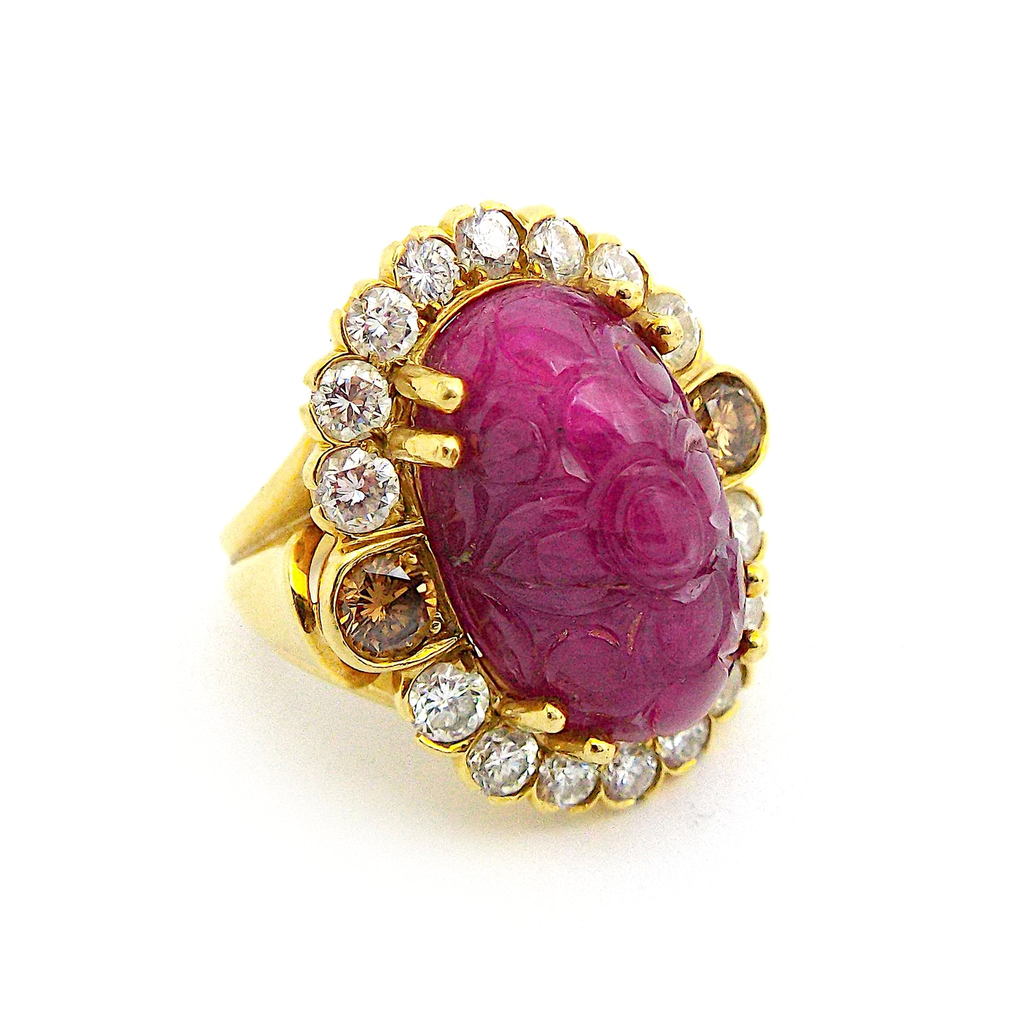 18K Gold Ruby Diamond Ring Earrings Set