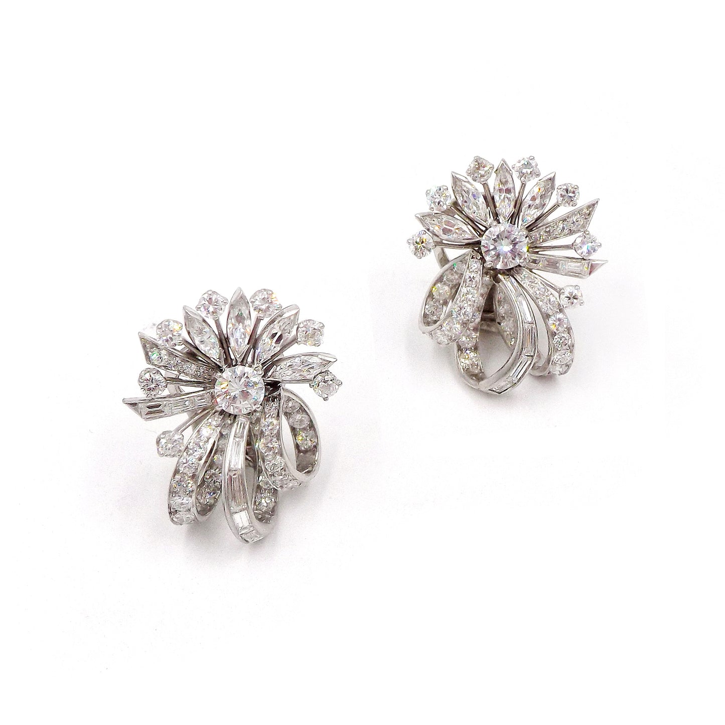 Platinum Diamond Art Deco Earclips