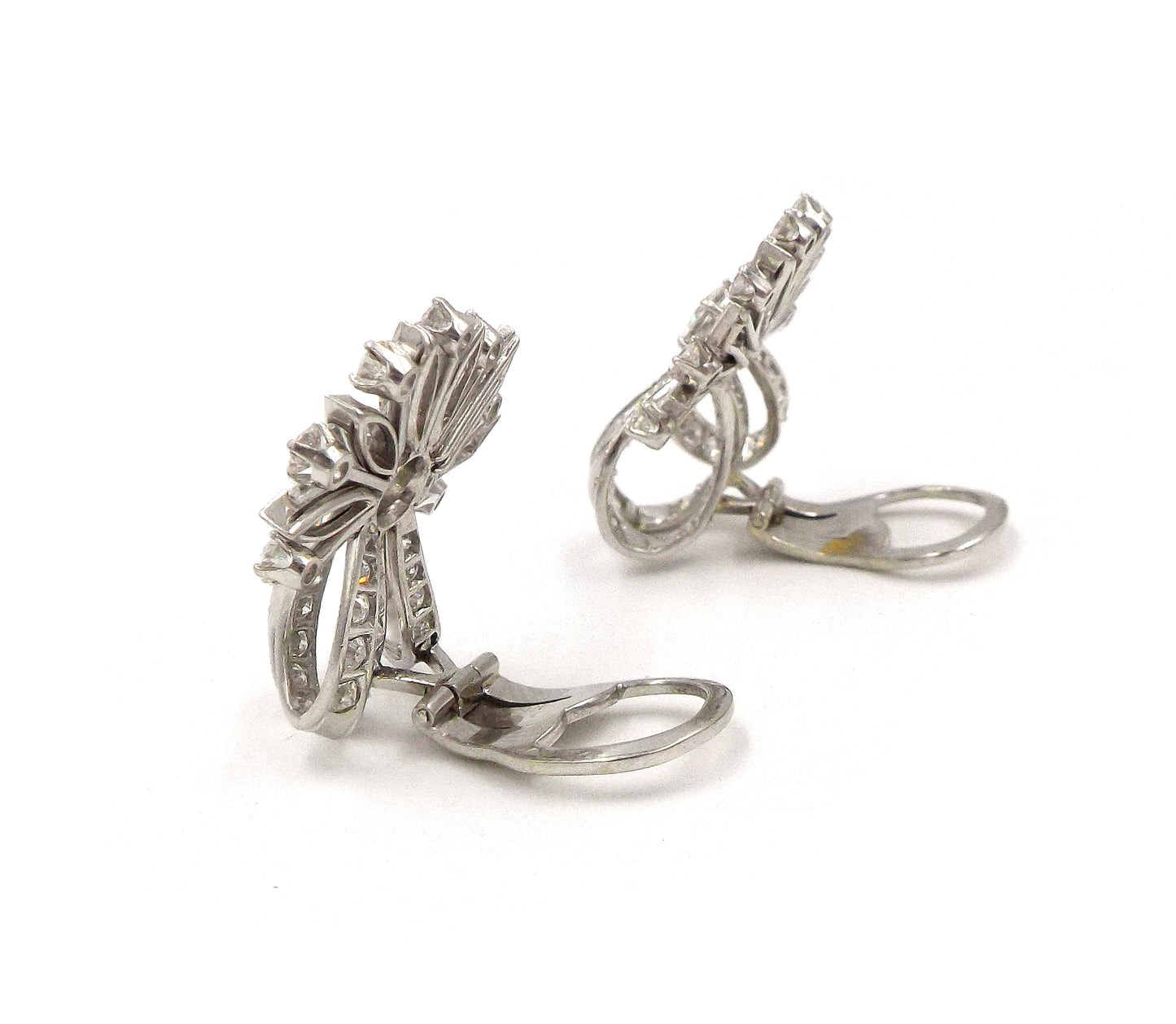 Platinum Diamond Art Deco Earclips