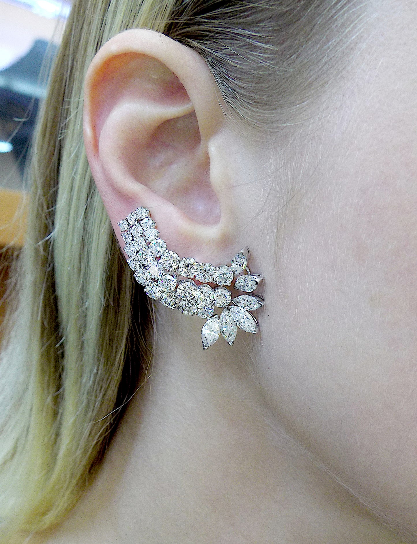 David Webb Platinum Diamond Earclimber Earrings