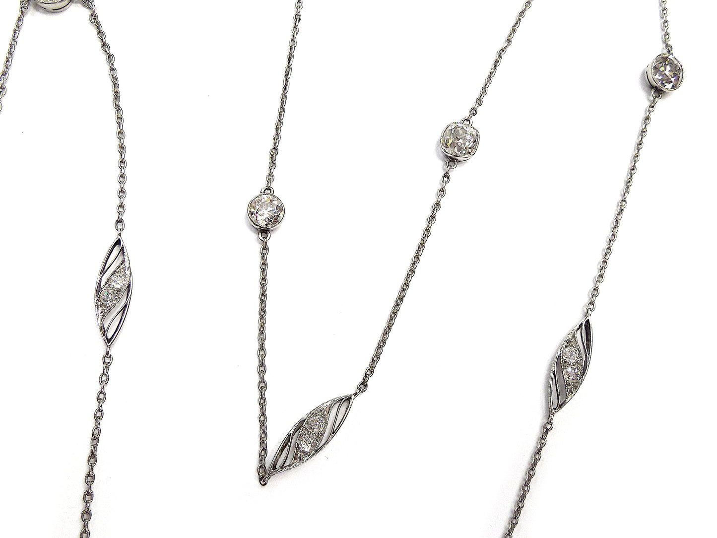 Platinum Diamond Long Chain Necklace