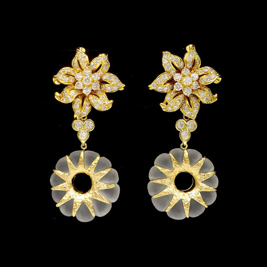 Day-Night 18K Gold Diamond Rock Crystal Earrings