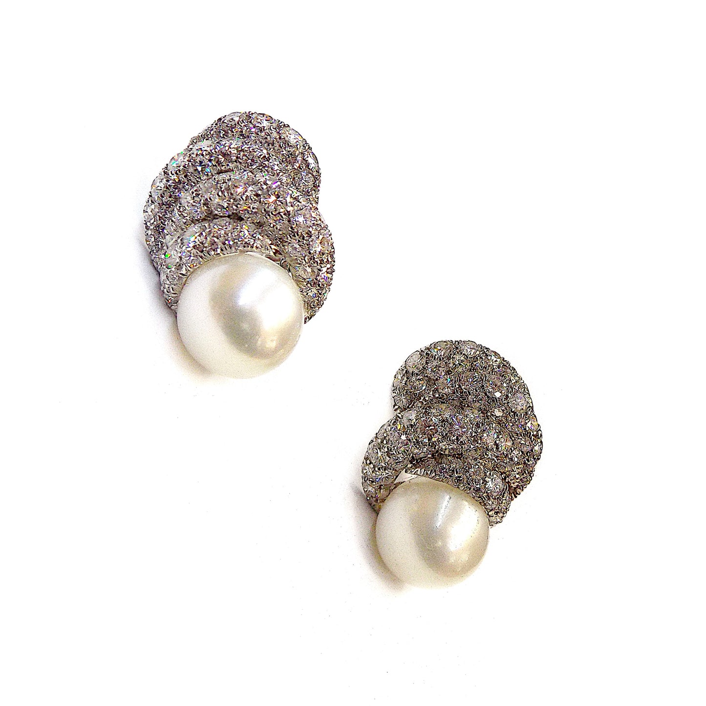 David Webb 18K Gold Platinum Pearl Diamond Earclips