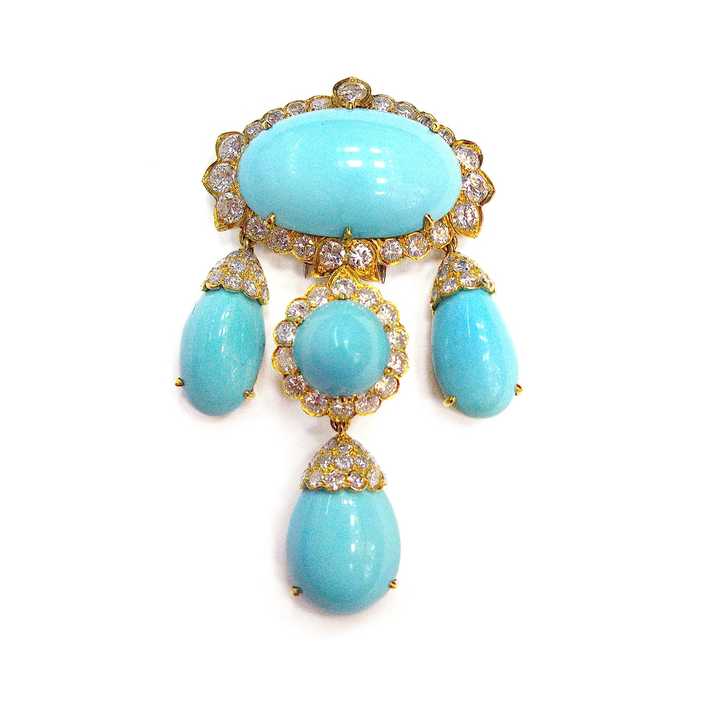 David Webb Gold Turquoise Diamond Clip-Brooch