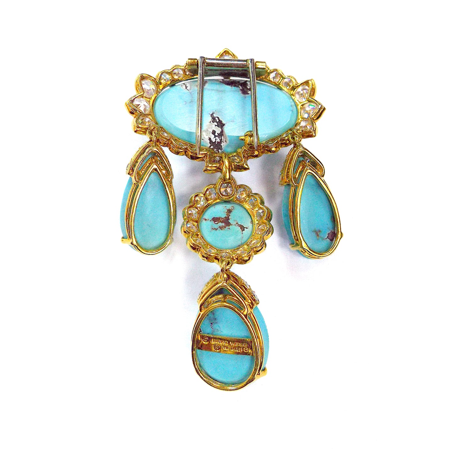 David Webb Gold Turquoise Diamond Clip-Brooch