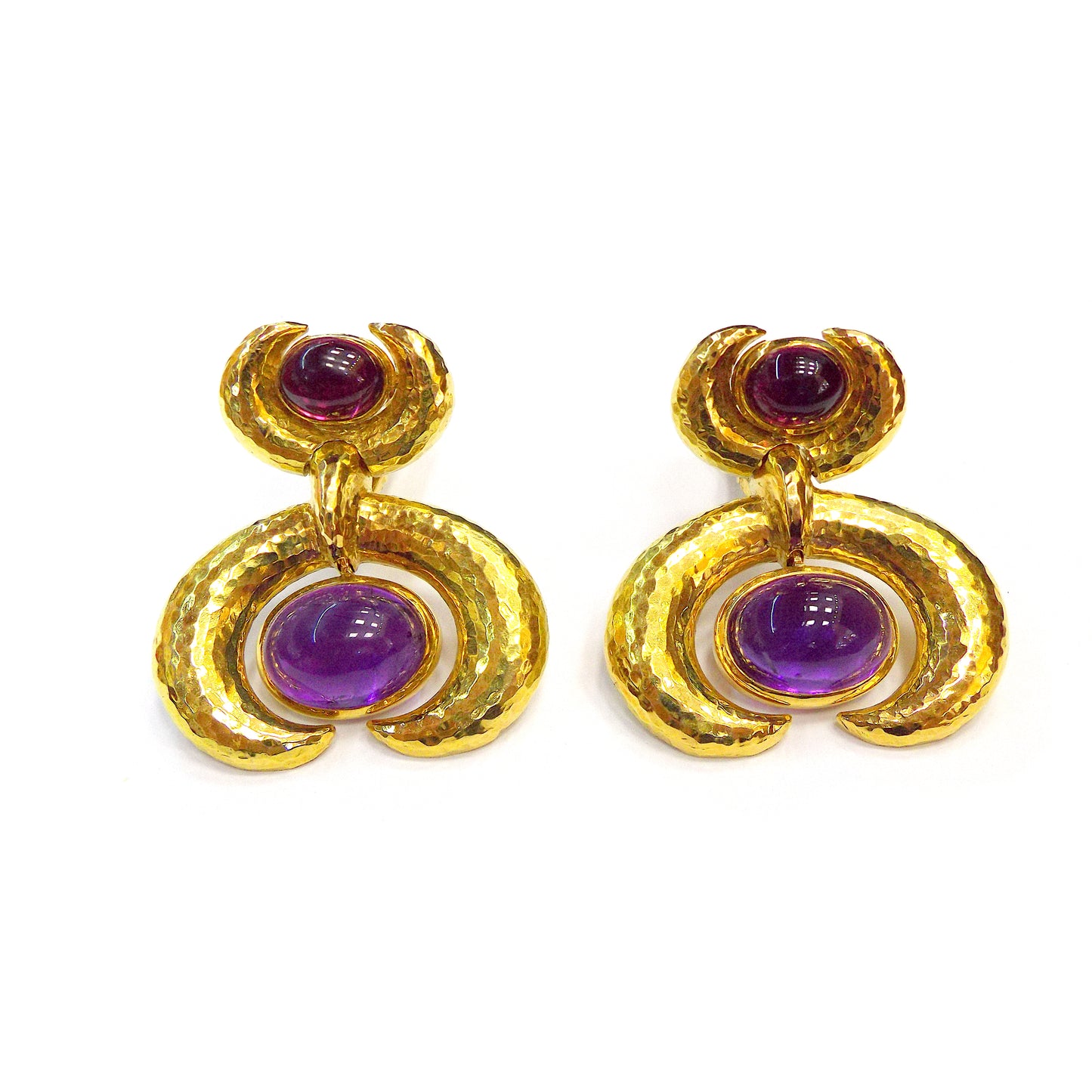 David Webb 18K Gold Amethyst Rubellite Crescent Earclips