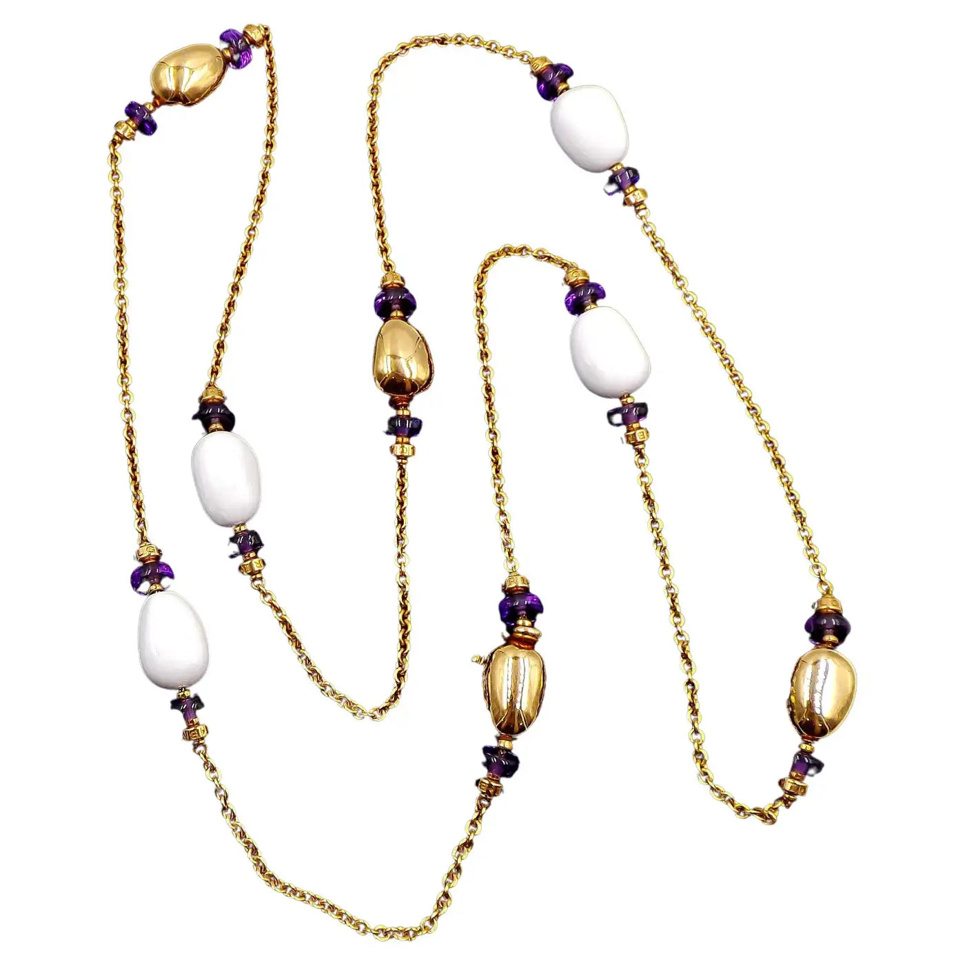 Bulgari Mediterranean Eden Sautoir 18k Rose Gold Amethyst Ceramic Bead Necklace