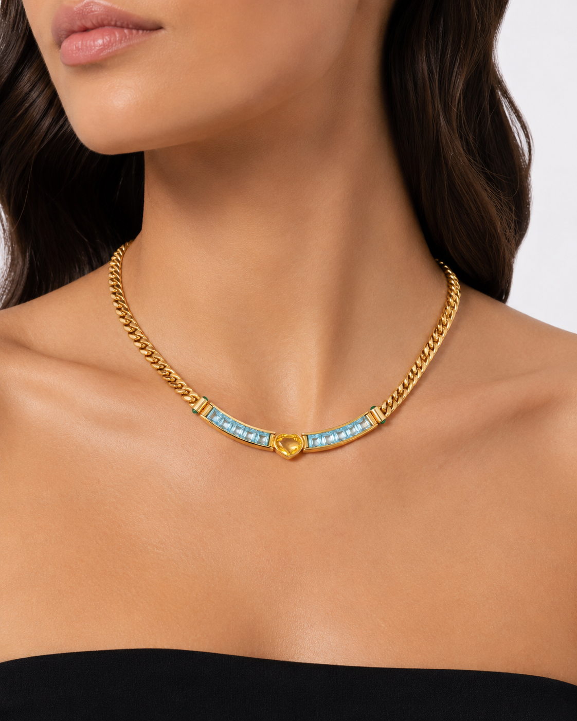 Bulgari 18K Aquamarine and Yellow Sapphire Necklace