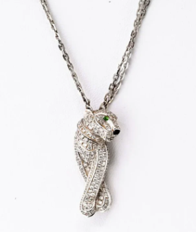 Cartier 18K Double Chain Panthère Pendant Necklace