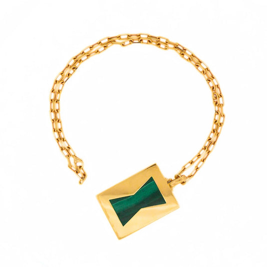 Cartier Santose Chain Necklace with Cartier Malachite Keyhole Pendant