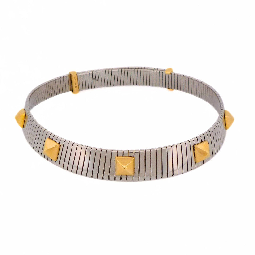 Bulgari 18K Steel Tubogas Grommet Adjustable Choker Necklace