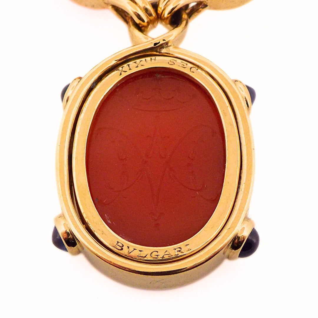 Bulgari 18K Chalcedony Agate Sapphire Cameo Necklace