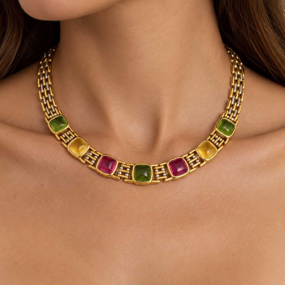 Bulgari 18K Two-tone Gold Colored Stone Necklace