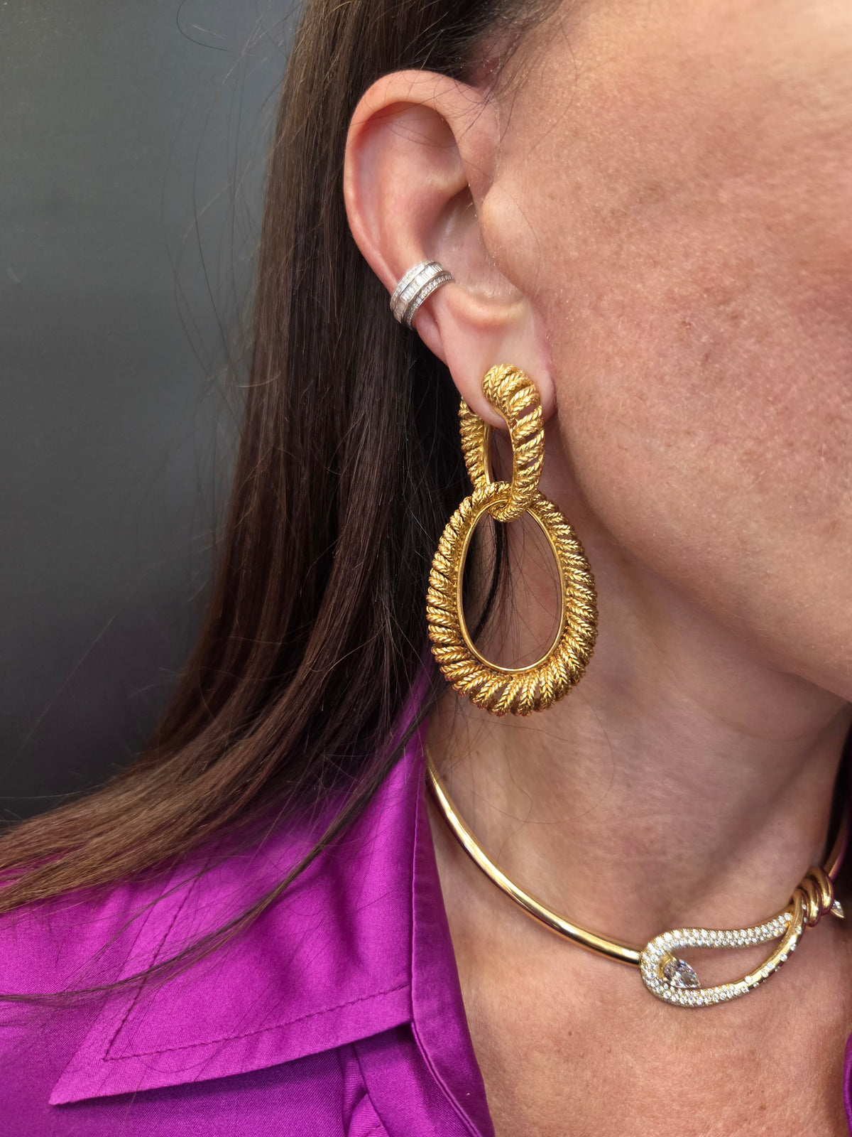 Boucheron 18K Twisted Rope Drop Hoop Earrings