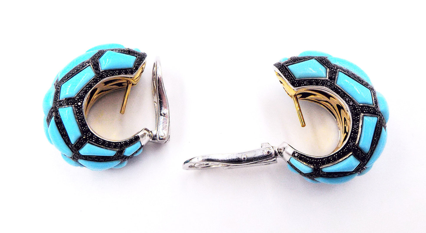 White and Blackened Gold Turquoise Black Diamond Earclips de Grisogono