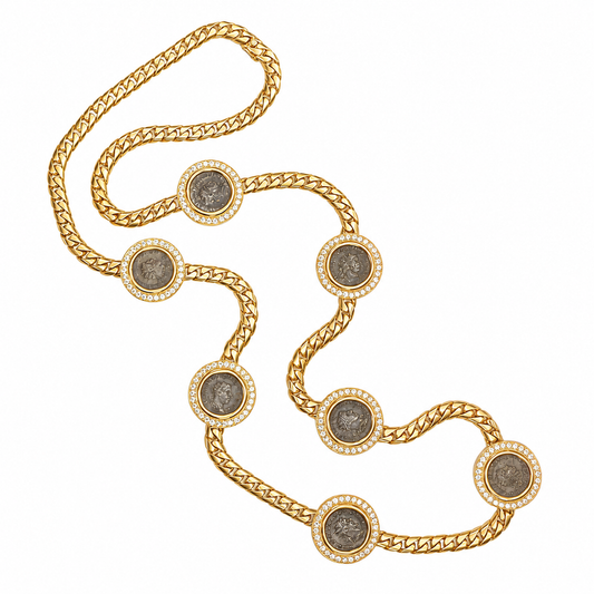Bulgari 18K Diamond 'Monete' 7-Coin Chain Necklace