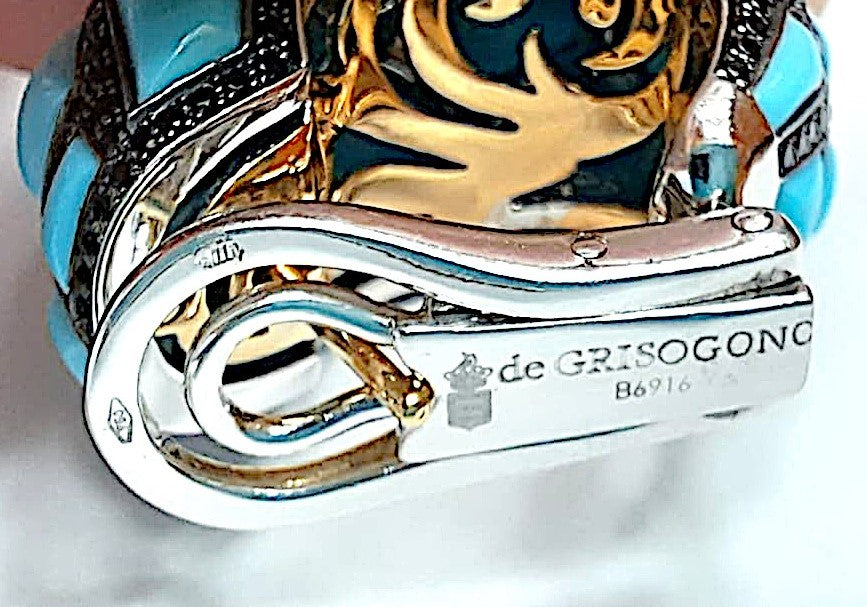 White and Blackened Gold Turquoise Black Diamond Earclips de Grisogono